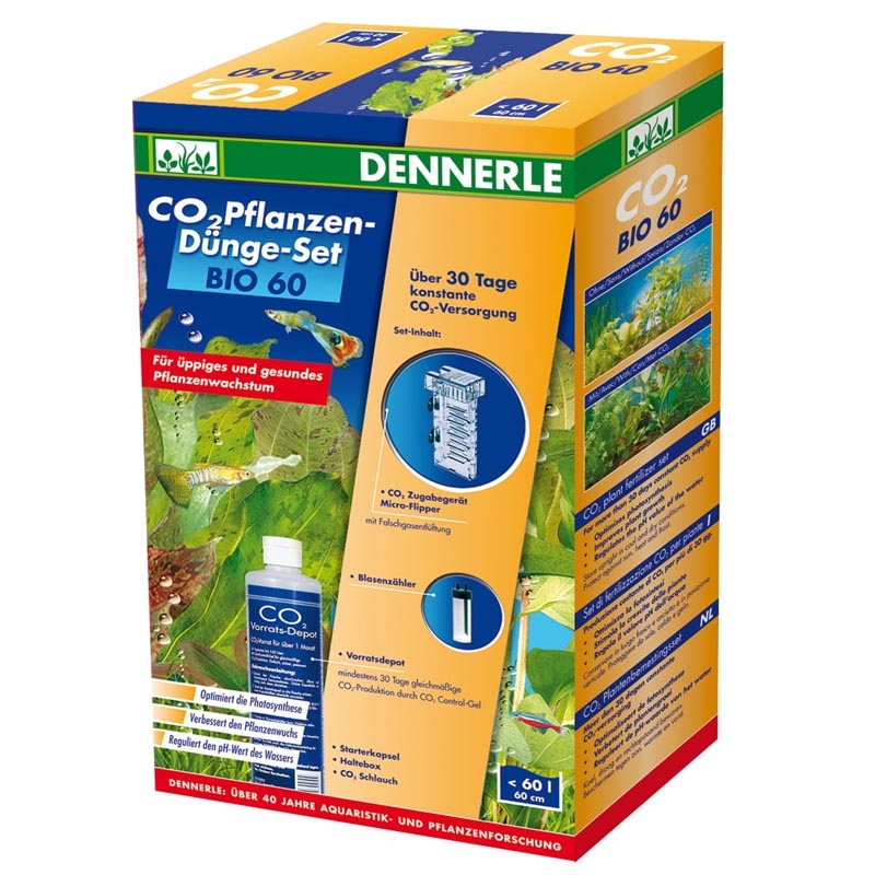 Dennerle 3008 - BIO 60 - Fertilizzazione biologica con CO2 per acquari da 60 cm (40-80 l). Con gel di controllo e Mini Topper