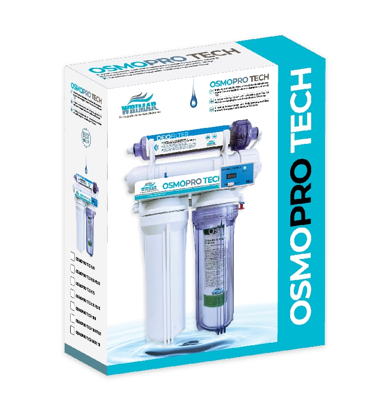 Whimar OsmoPro Tech 50GPD 190 L/g - Impianto 4 stadi membrana Vontron, flush-valve, post-filtro deionizzante e lettore TDS