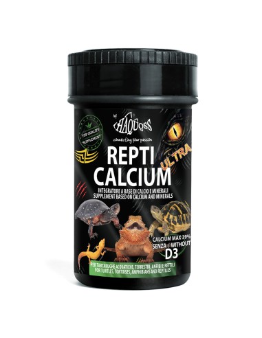 Haquoss Repti Calcium Ultra 100ml/80gr - Puro calcio in polvere (39%) senza vitamina D3