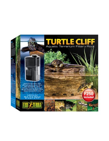 Exoterra Turtle Cliff Medium - Roccia + Filtro con Tripla Azione per Acqua Terrari- Misure cm 23x17x19,5H