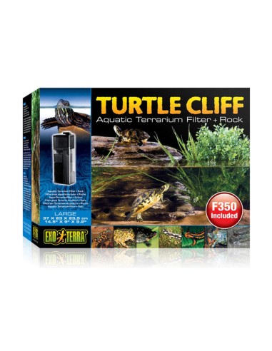 Exoterra Turtle Cliff Large - Roccia + Filtro con Tripla Azione per Acqua Terrari- Misure cm 37x23x23,5H