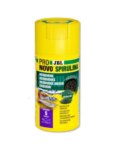 JBL ProNovo Spirulina Grano S 100ml - granuli vegetali con spirulina per gamberetti e tutti i pesci d'acquario da 3 a 10cm