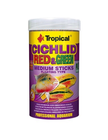 Tropical Cichlid Red & Green Medium Sticks - stick con astaxantina e spirulina per Ciclidi di taglia media